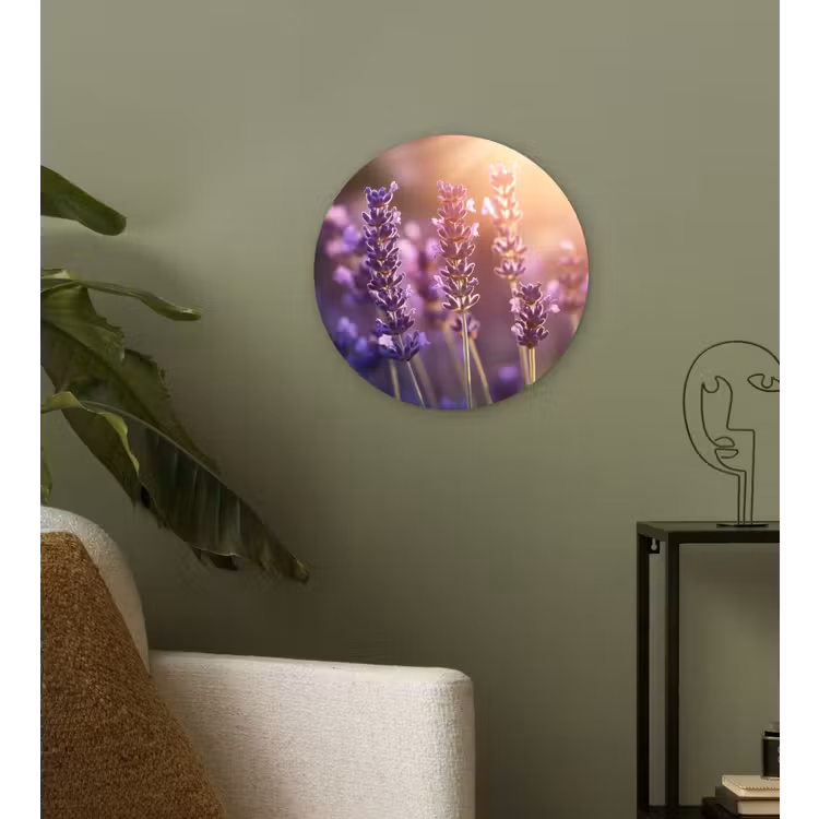 Lavendelbloemen - Paars - Zonlicht Wandcirkel kunststof plaat 5mm dik klein -sfeer3