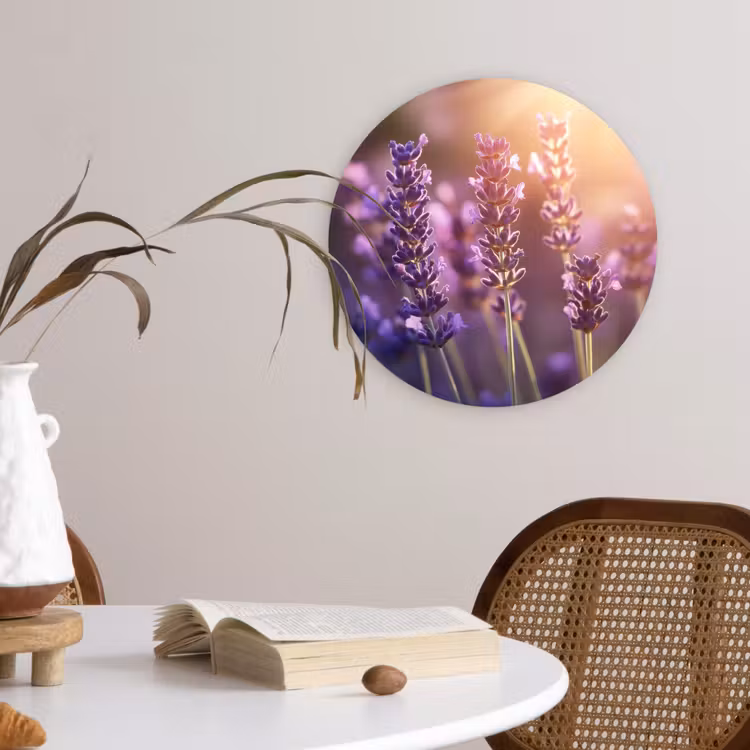 Lavendelbloemen - Paars - Zonlicht Wandcirkel kunststof plaat 5mm dik klein -sfeer4