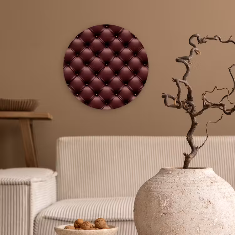 Leer - Patroon - Bordeaux Wandcirkel kunststof plaat 5mm dik klein 188 -sfeer1