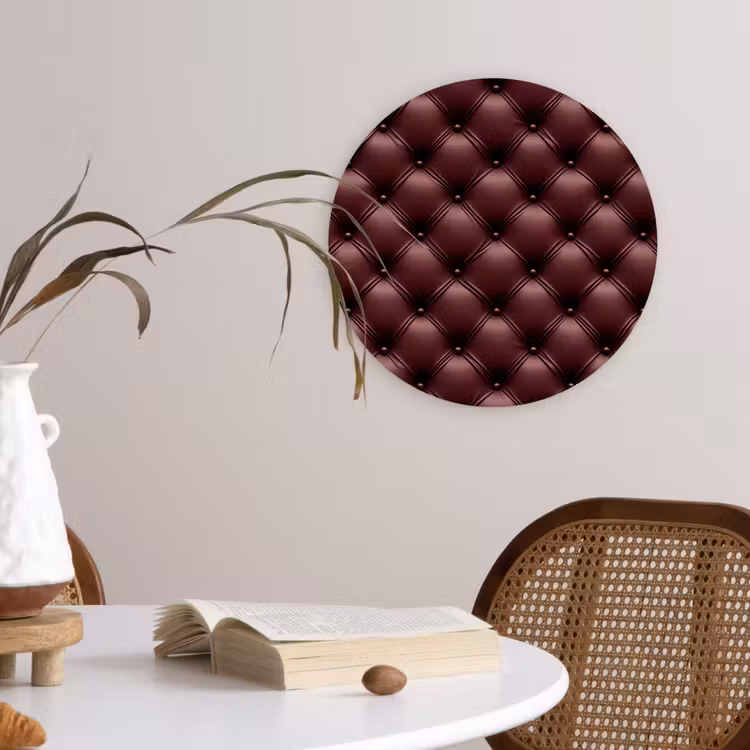 Leer - Patroon - Bordeaux Wandcirkel kunststof plaat 5mm dik klein 188 -sfeer4