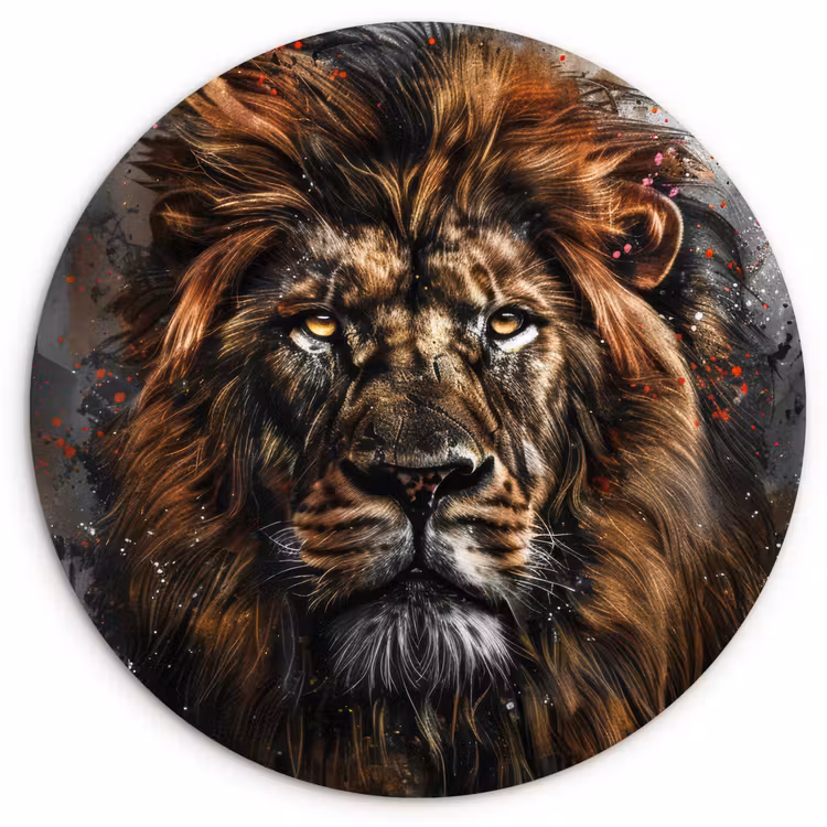 Leeuw - Dieren - Portret - Zwart - Luxe Wandcirkel kunststof plaat 5mm dik klein -3d