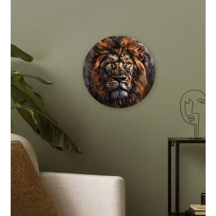 Leeuw - Dieren - Portret - Zwart - Luxe Wandcirkel kunststof plaat 5mm dik klein -sfeer3