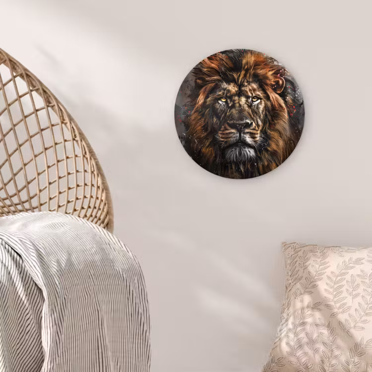 Leeuw - Dieren - Portret - Zwart - Luxe Wandcirkel kunststof plaat 5mm dik klein -sfeer5
