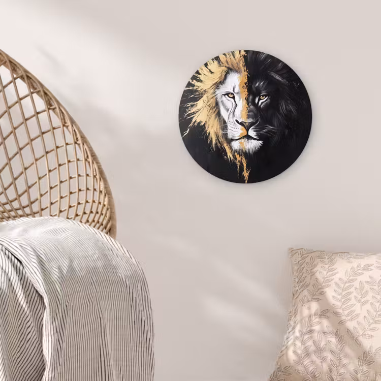 Leeuw - Gesplitst - Zwart - Lijn Wandcirkel kunststof plaat 5mm dik klein -sfeer5