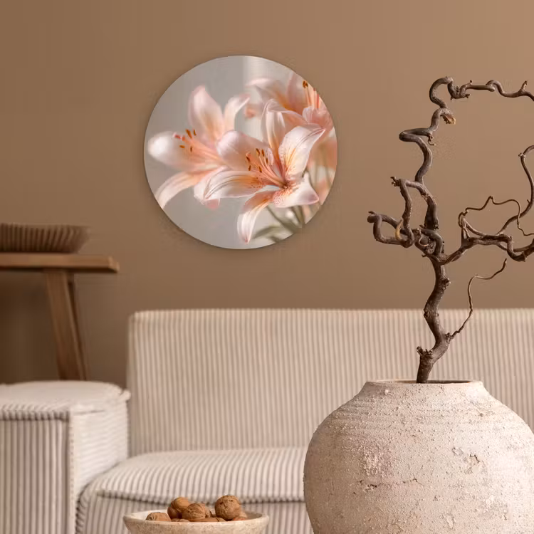Lelies - Meeldraden - Roze - Wazig Wandcirkel kunststof plaat 5mm dik klein -sfeer1
