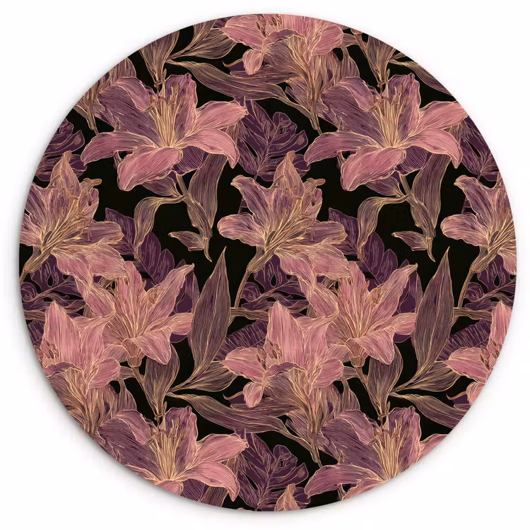 Lelies - Patroon - Paars - Goud Wandcirkel kunststof plaat 5mm dik klein 188 -3d