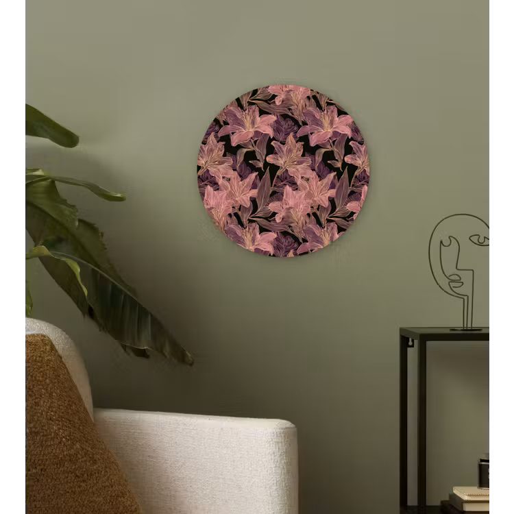 Lelies - Patroon - Paars - Goud Wandcirkel kunststof plaat 5mm dik klein 188 -sfeer3