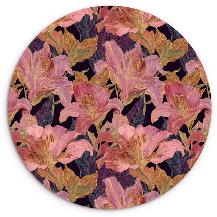 Lelies - Patroon - Roze - Goud Wandcirkel kunststof plaat 5mm dik klein 188 -3d