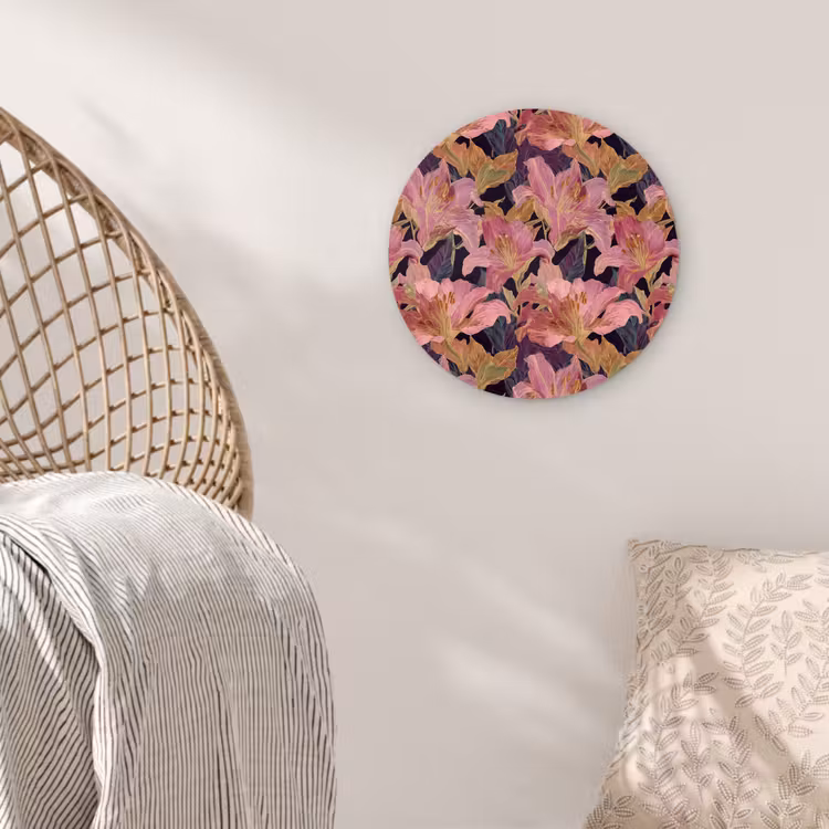 Lelies - Patroon - Roze - Goud Wandcirkel kunststof plaat 5mm dik klein 188 -sfeer5