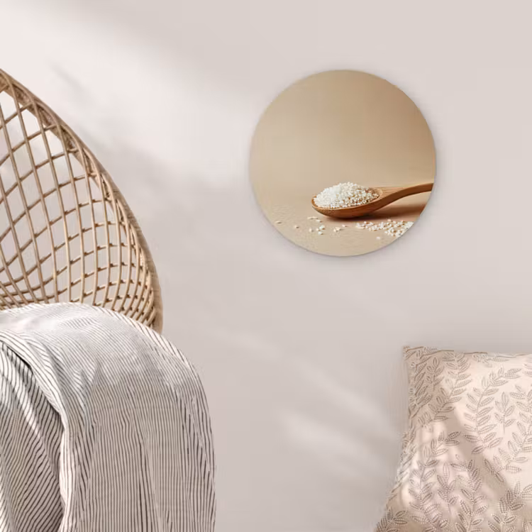 Lepel - Rijst - Hout - Beige Wandcirkel kunststof plaat 5mm dik klein -sfeer5
