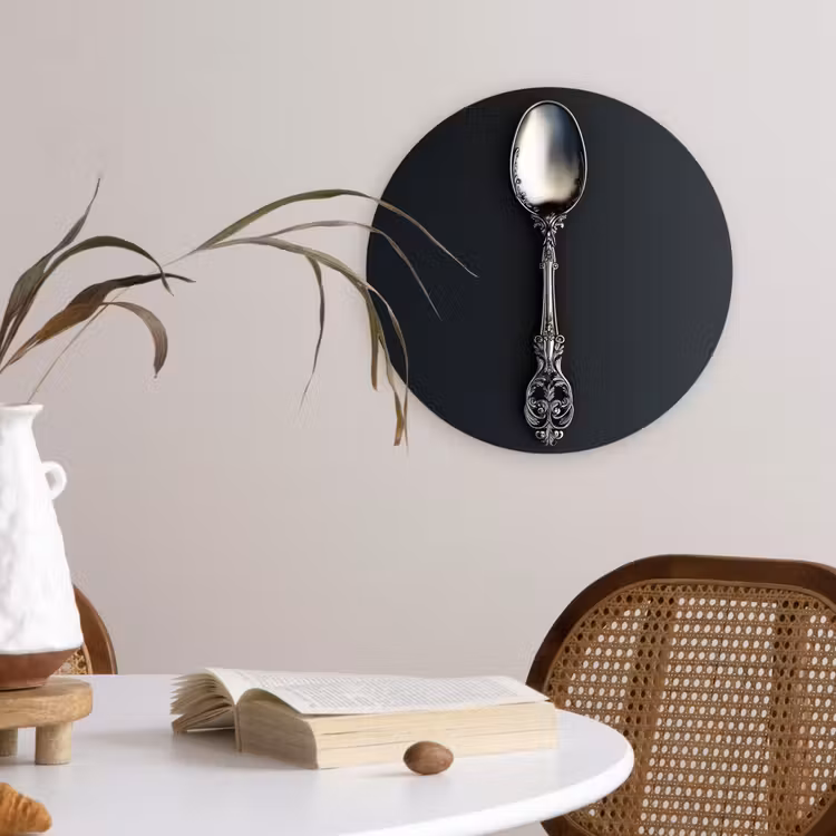 Lepel - Zilver - Metaal Wandcirkel kunststof plaat 5mm dik klein -sfeer4
