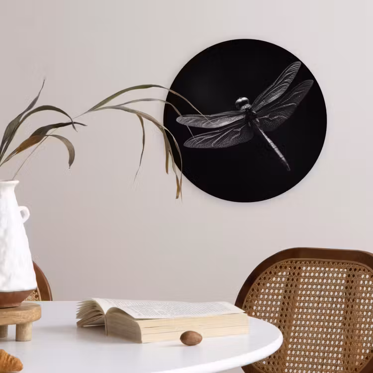 Libelle - Dieren - Zwart - Insect Wandcirkel kunststof plaat 5mm dik klein -sfeer4