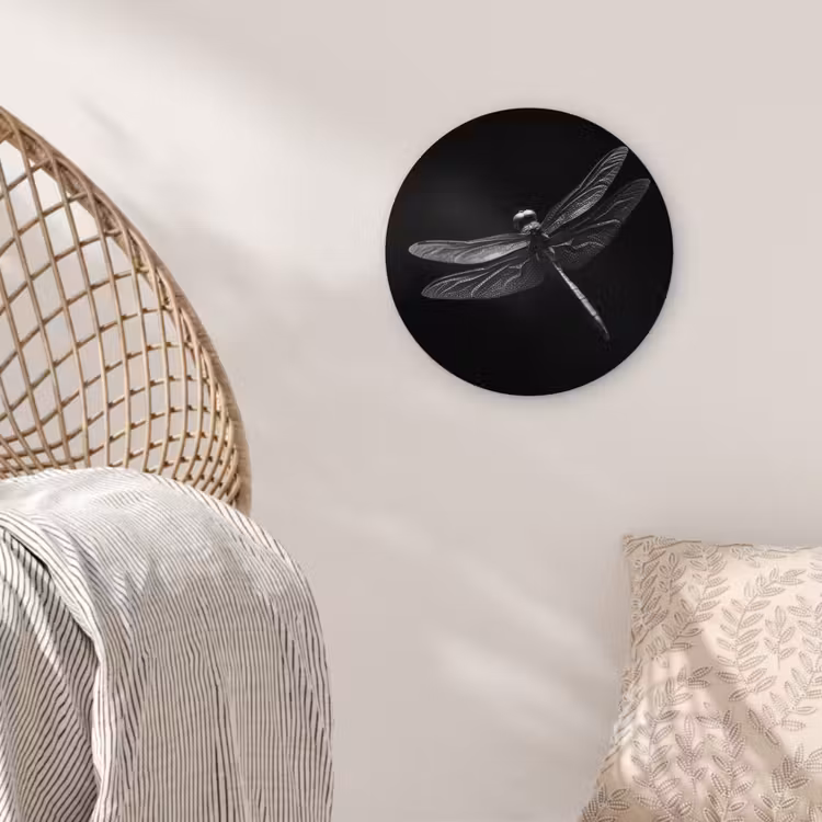 Libelle - Dieren - Zwart - Insect Wandcirkel kunststof plaat 5mm dik klein -sfeer5