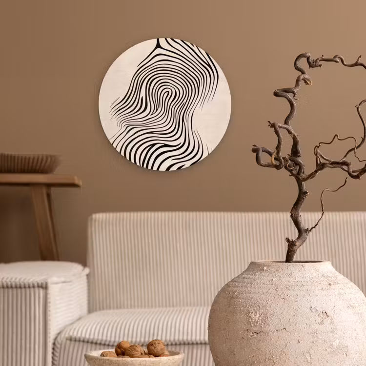 Lijnen - Abstract - Golvend - Zwart Wandcirkel kunststof plaat 5mm dik klein -sfeer1