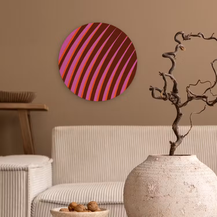 Lijnen - Rood - Beweging Wandcirkel kunststof plaat 5mm dik klein -sfeer1