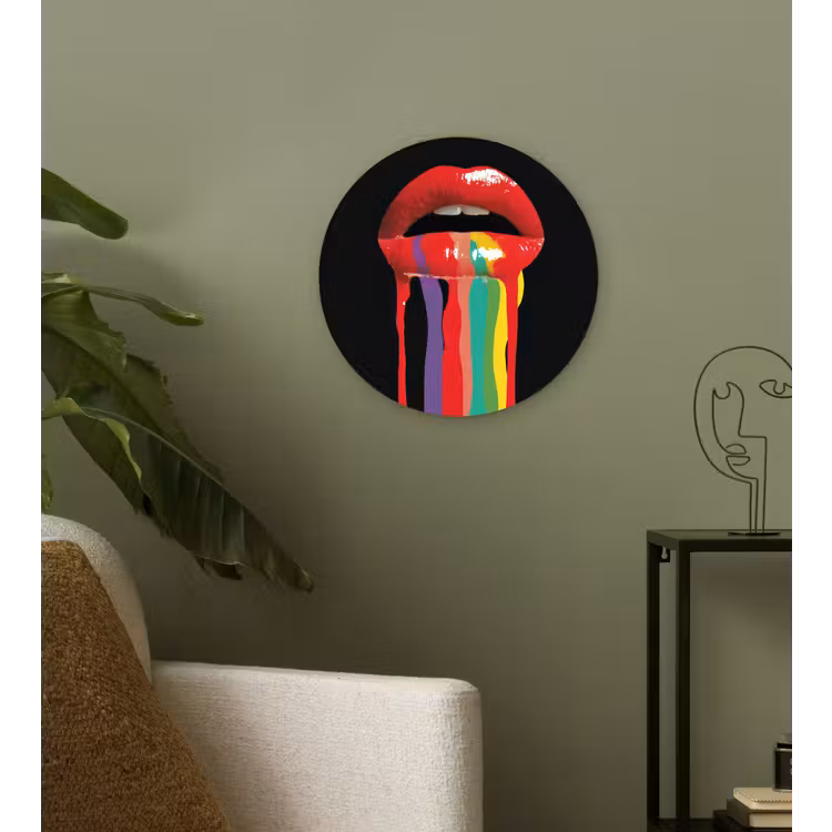 Lippen - Kleuren - Zwart Wandcirkel kunststof plaat 5mm dik klein -sfeer3