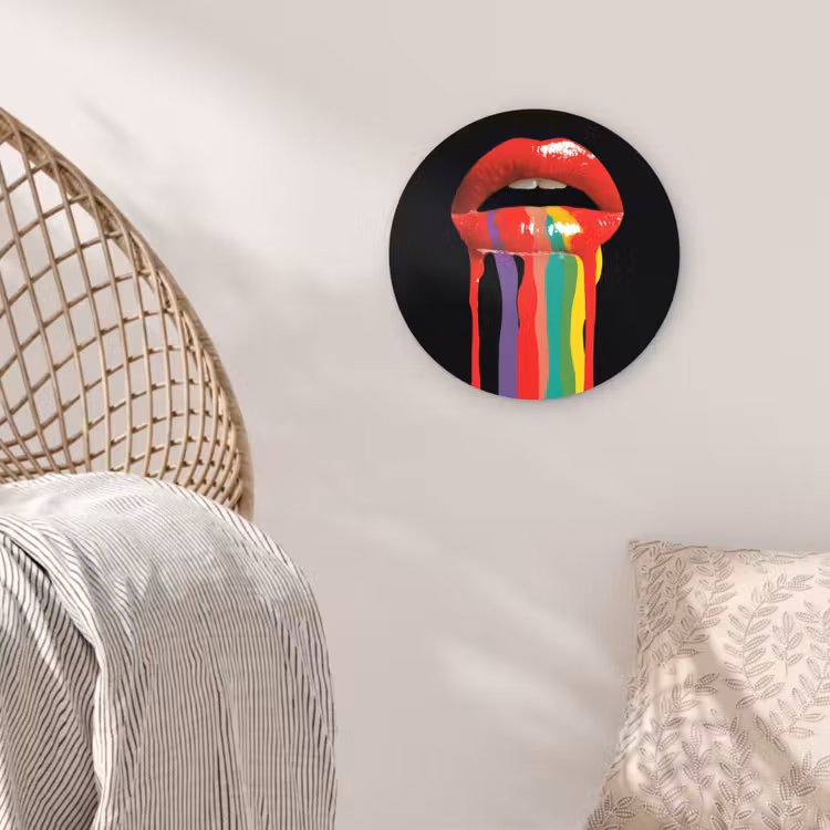 Lippen - Kleuren - Zwart Wandcirkel kunststof plaat 5mm dik klein -sfeer5