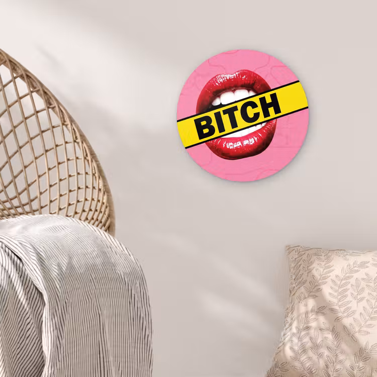 Lippen - Tekst - Kleurrijk Wandcirkel kunststof plaat 5mm dik klein -sfeer5