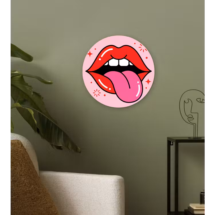 Lippen - Tong - Pop-art - Kleurrijk - Roze Wandcirkel kunststof plaat 5mm dik klein -sfeer3