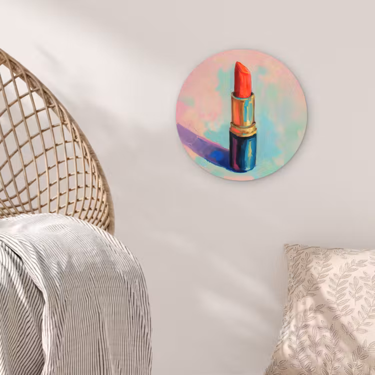Lippenstift - Rood - Penseelstreken Wandcirkel kunststof plaat 5mm dik klein -sfeer5