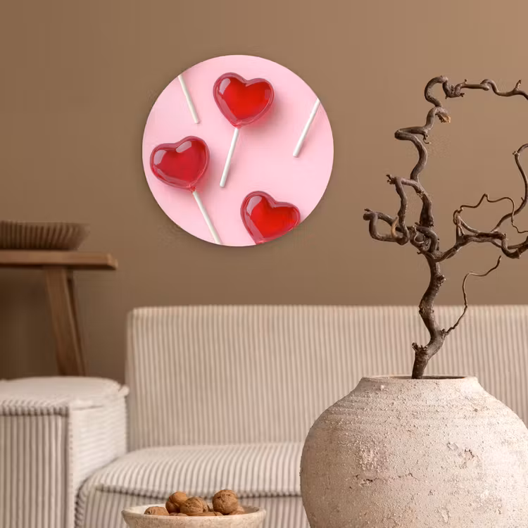 Lollies - Hartjes - Roze Wandcirkel kunststof plaat 5mm dik klein -sfeer1