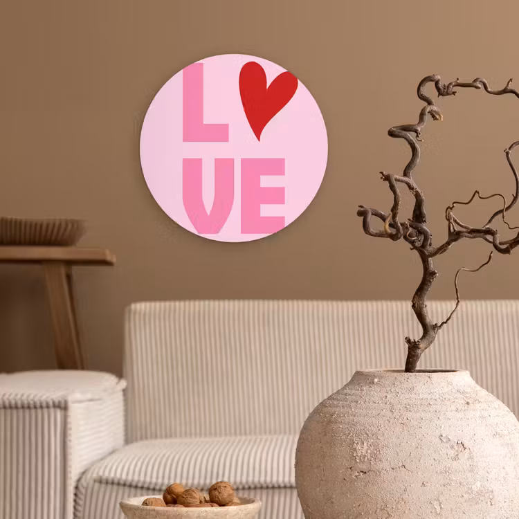 Love - Roze - Hart - Valentijn Wandcirkel kunststof plaat 5mm dik klein -sfeer1