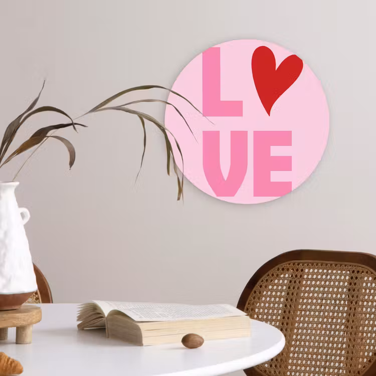 Love - Roze - Hart - Valentijn Wandcirkel kunststof plaat 5mm dik klein -sfeer4