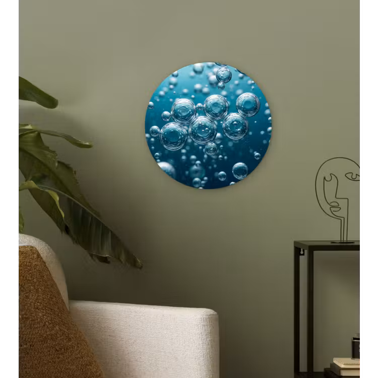 Luchtbellen - Dynamisch - Blauw Wandcirkel kunststof plaat 5mm dik klein -sfeer3