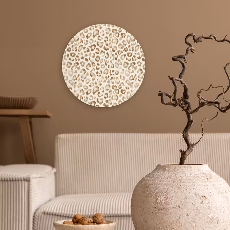 Luipaard - Klassiek - Beige Wandcirkel kunststof plaat 5mm dik klein 188 -sfeer1