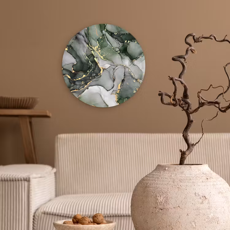 Luxe - Marmer - Groen Wandcirkel kunststof plaat 5mm dik klein -sfeer1