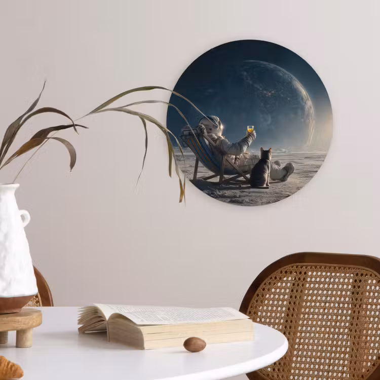 Maan - Kat - Astronaut - Ruimte Wandcirkel kunststof plaat 5mm dik klein -sfeer4