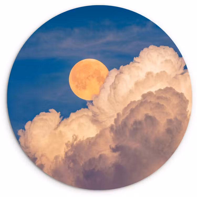 Maan - Wolken - Natuur - Oranje Wandcirkel kunststof plaat 5mm dik klein -3d