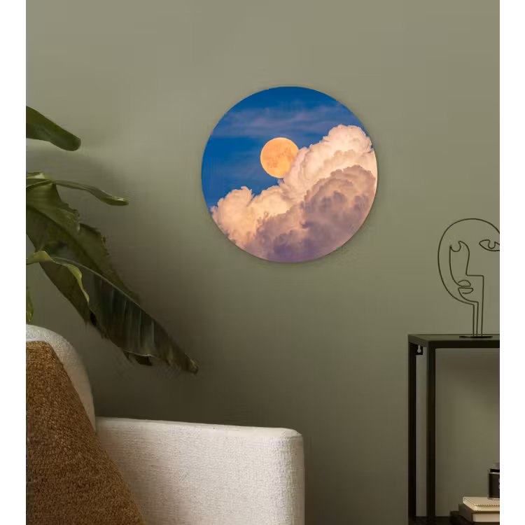 Maan - Wolken - Natuur - Oranje Wandcirkel kunststof plaat 5mm dik klein -sfeer3