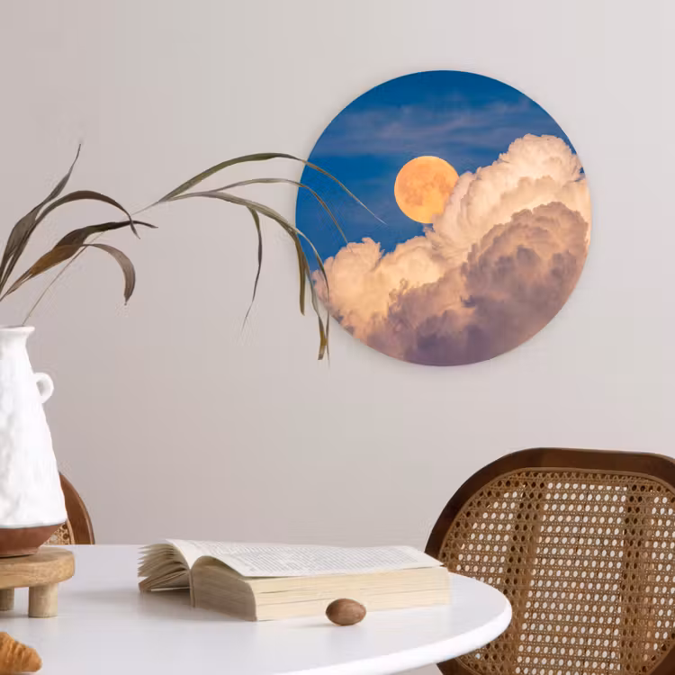 Maan - Wolken - Natuur - Oranje Wandcirkel kunststof plaat 5mm dik klein -sfeer4