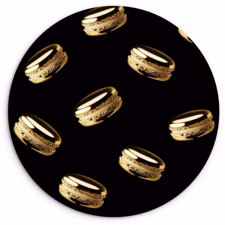 Macarons - Patroon - Goud - Zwart Wandcirkel kunststof plaat 5mm dik klein -3d