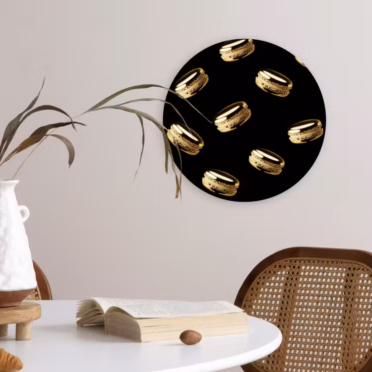 Macarons - Patroon - Goud - Zwart Wandcirkel kunststof plaat 5mm dik klein -sfeer4