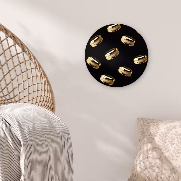 Macarons - Patroon - Goud - Zwart Wandcirkel kunststof plaat 5mm dik klein -sfeer5