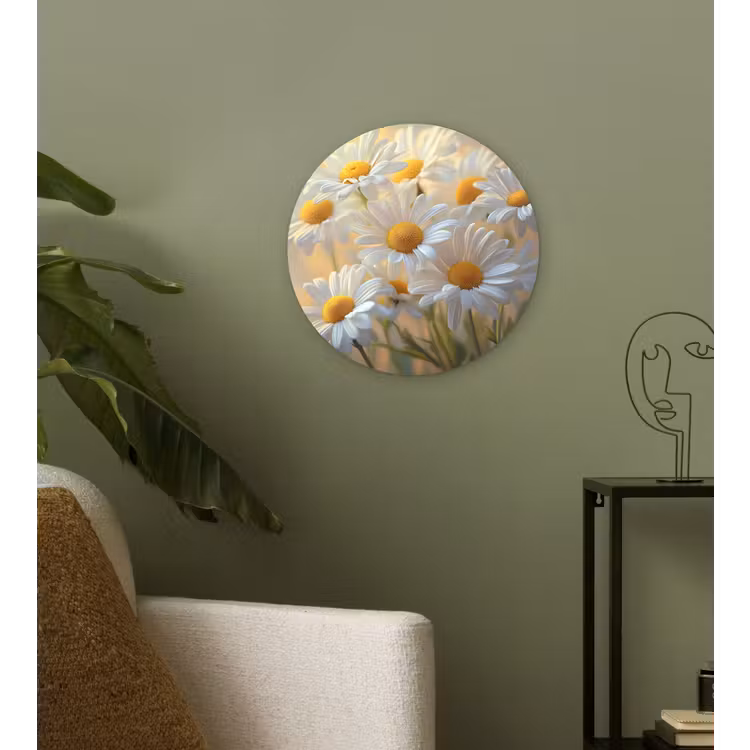 Madeliefjes - Wit - Zonlicht Wandcirkel kunststof plaat 5mm dik klein -sfeer3