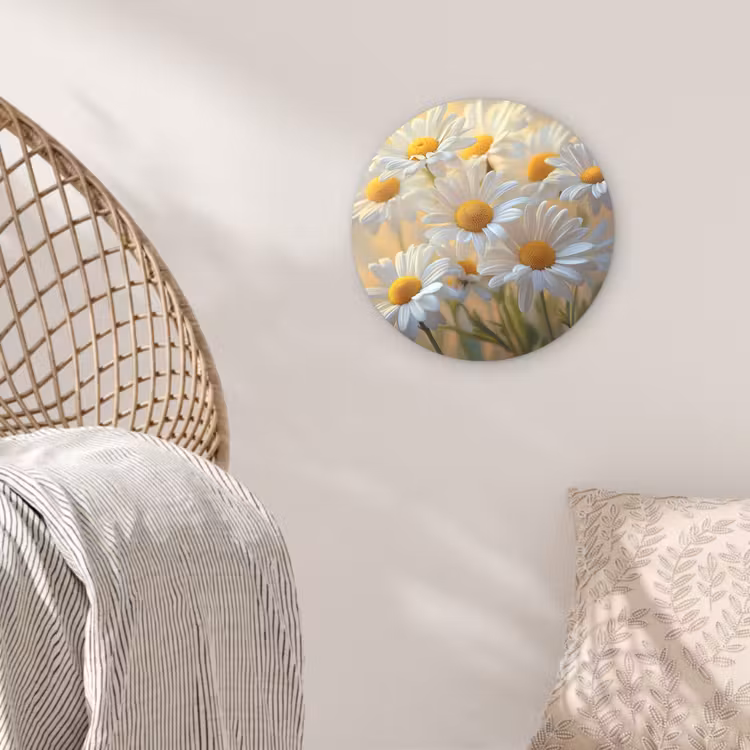 Madeliefjes - Wit - Zonlicht Wandcirkel kunststof plaat 5mm dik klein -sfeer5