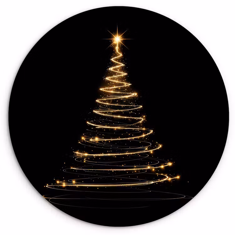 Magisch - Kerstboom - Lichtspiralen - Zwart Wandcirkel kunststof plaat 5mm dik klein -3d