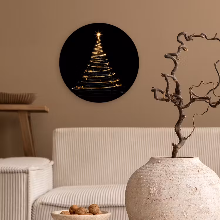 Magisch - Kerstboom - Lichtspiralen - Zwart Wandcirkel kunststof plaat 5mm dik klein -sfeer1
