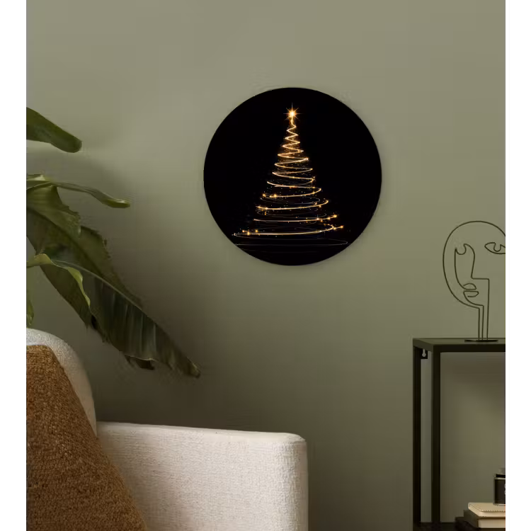 Magisch - Kerstboom - Lichtspiralen - Zwart Wandcirkel kunststof plaat 5mm dik klein -sfeer3