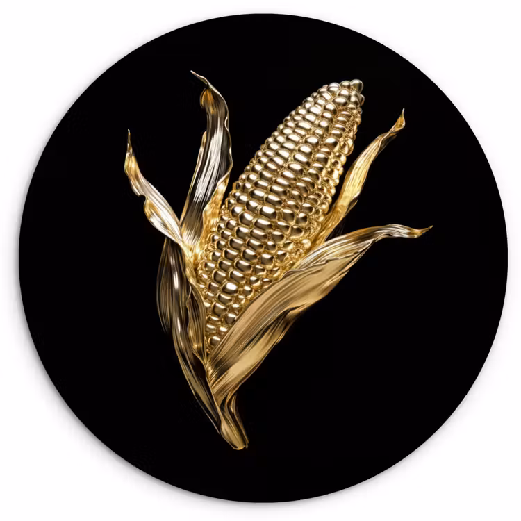 Mais - Eten - Goud - Zwart Wandcirkel kunststof plaat 5mm dik klein -3d
