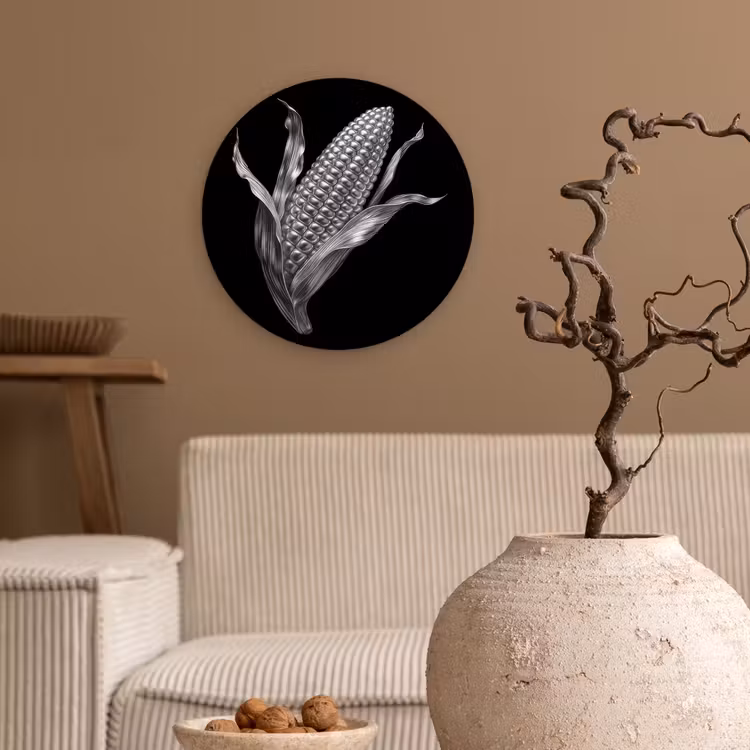 Maïskolf - Glanzend metaal - Elegant Wandcirkel kunststof plaat 5mm dik klein -sfeer1