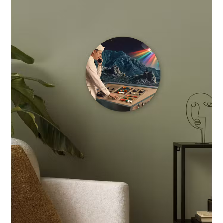 Muurcirkel - Man - Controlekamer - Strand - Man - Controlekamer - Strand Wandcirkel kunststof plaat 5mm dik klein