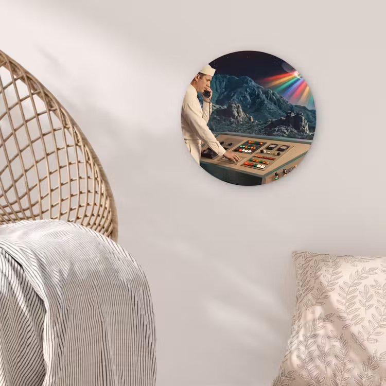 Muurcirkel - Man - Controlekamer - Strand - Man - Controlekamer - Strand Wandcirkel kunststof plaat 5mm dik klein