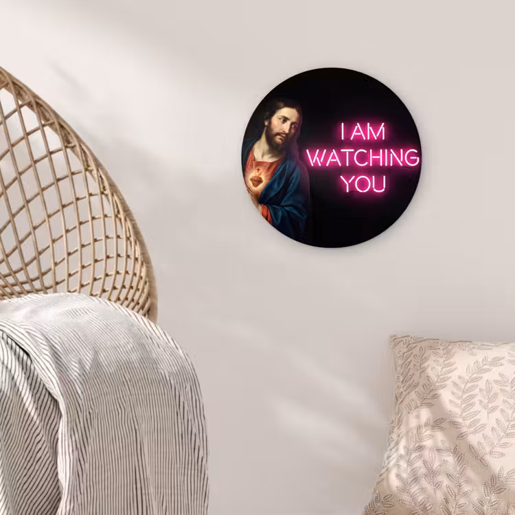 Man - Tekst - Neon Wandcirkel kunststof plaat 5mm dik klein -sfeer5