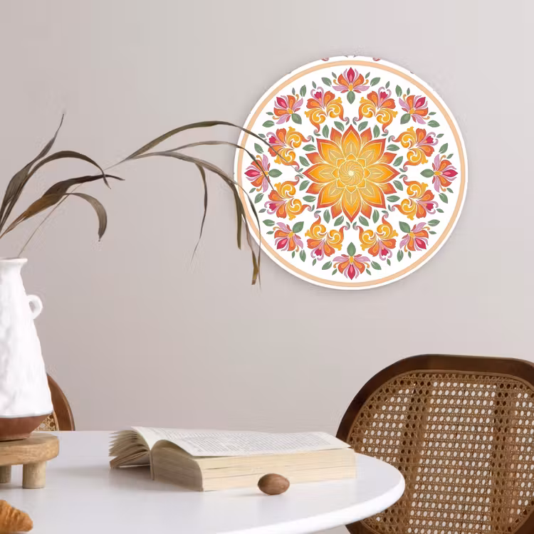 Mandala - Bloemen - Decoratie - Kleurrijk - Abstract Wandcirkel kunststof plaat 5mm dik klein -sfeer4