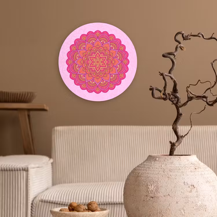 Mandala - Cirkel - Spiritueel - Oosters - Roze Wandcirkel kunststof plaat 5mm dik klein -sfeer1
