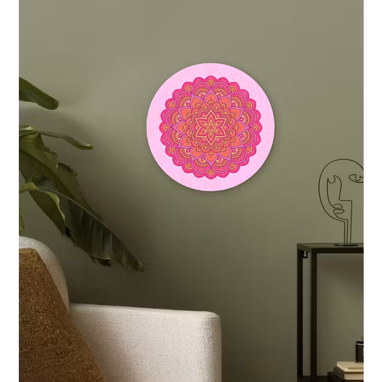 Mandala - Cirkel - Spiritueel - Oosters - Roze Wandcirkel kunststof plaat 5mm dik klein -sfeer3